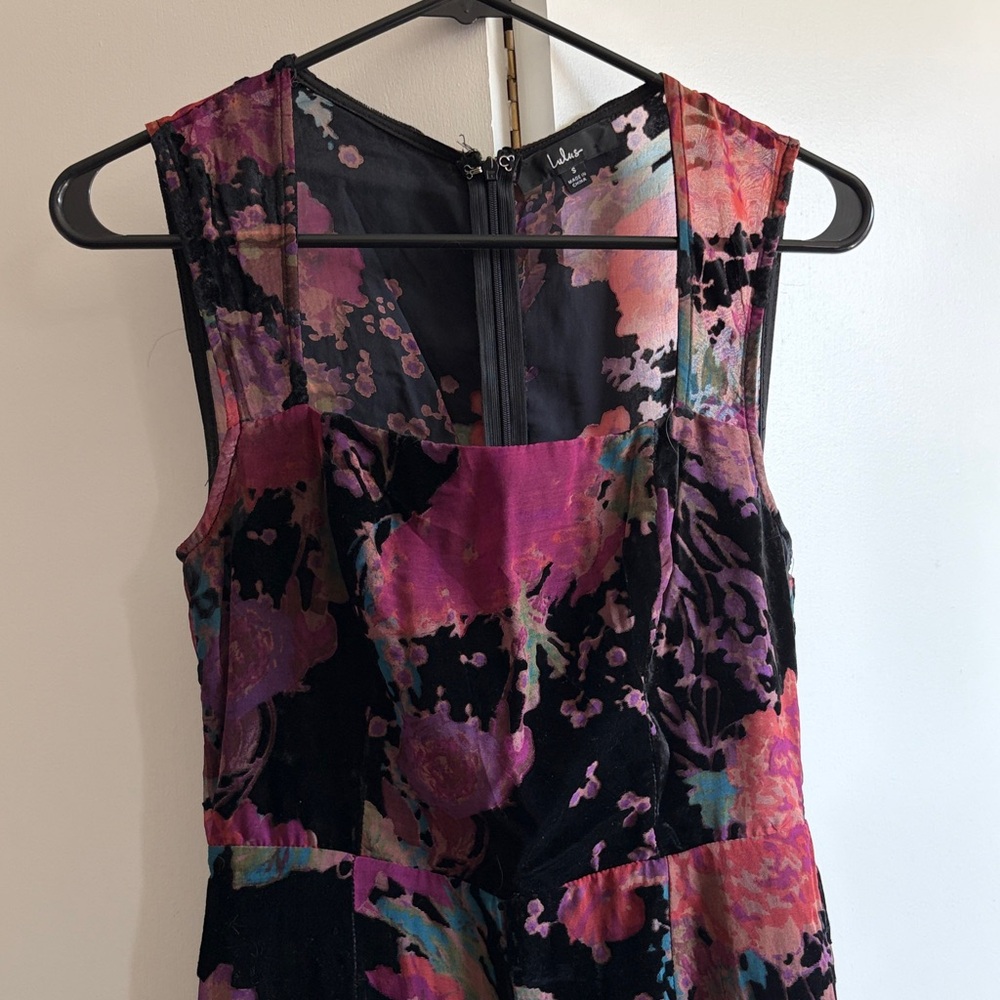 Lulu's Black Velvet Maxi Dress with Berry and Teal Floral Print - Picture 2 of 4